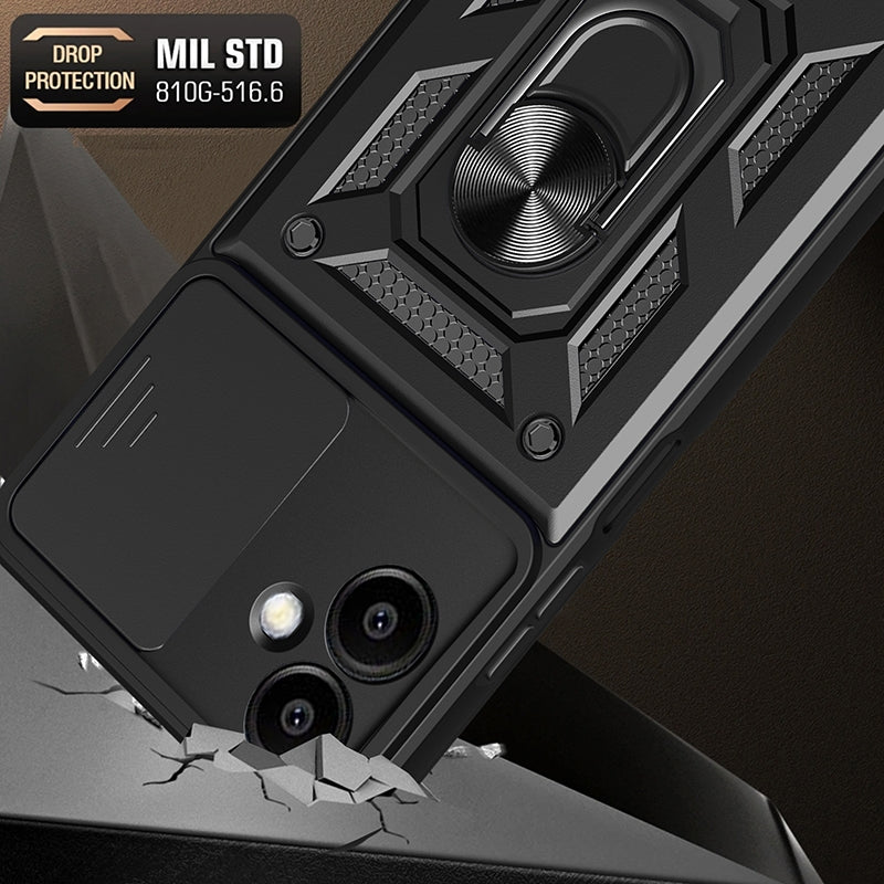 Samsung Galaxy A06 4G Sliding Camera Cover Magnetic Ring Stand Shockproof TPU + PC Protective Phone Case