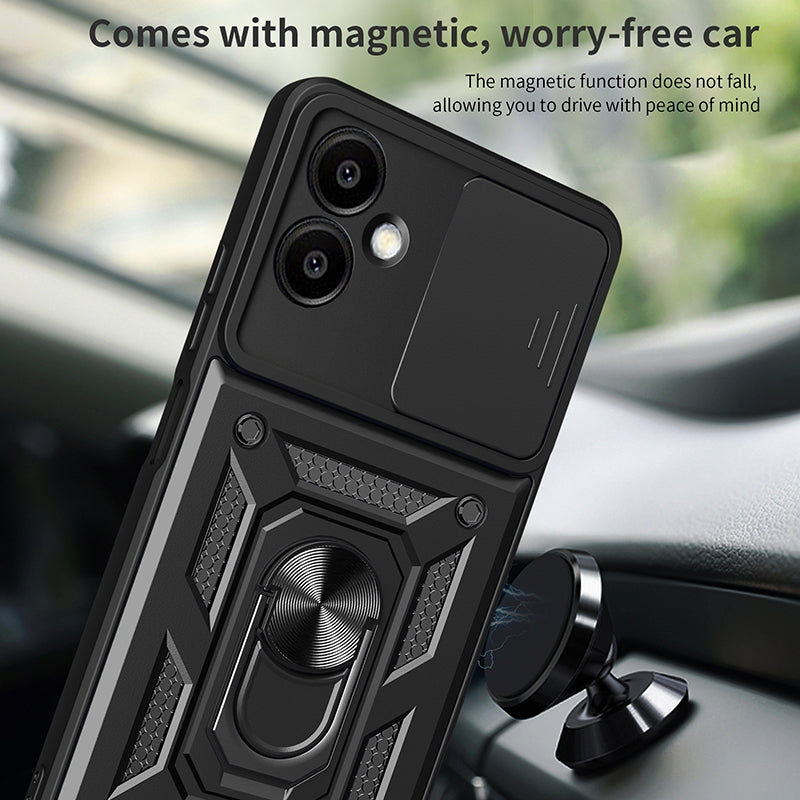 Samsung Galaxy A06 4G Sliding Camera Cover Magnetic Ring Stand Shockproof TPU + PC Protective Phone Case