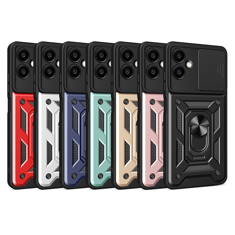 Samsung Galaxy A06 4G Sliding Camera Cover Magnetic Ring Stand Shockproof TPU + PC Protective Phone Case