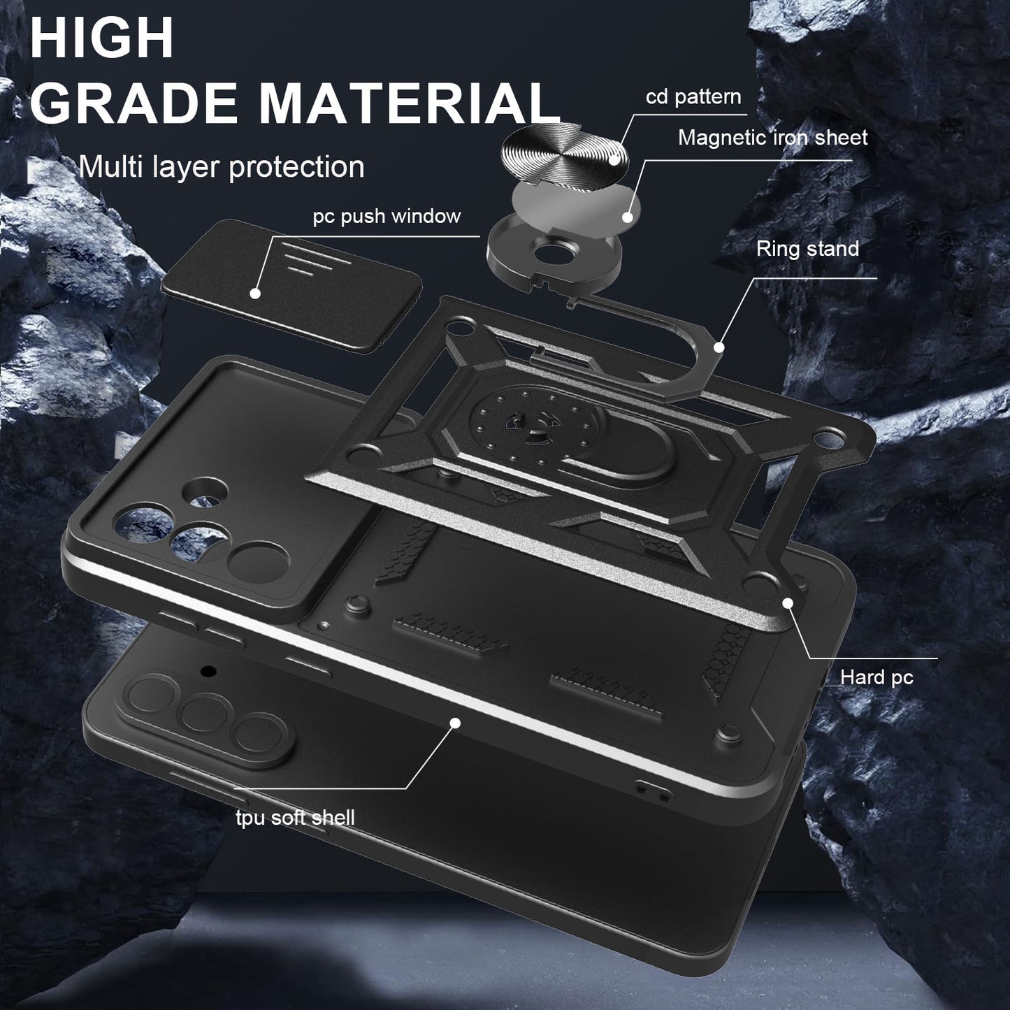 Samsung Galaxy A56 5G Sliding Camera Cover Magnetic Ring Stand Shockproof TPU + PC Protective Phone Case