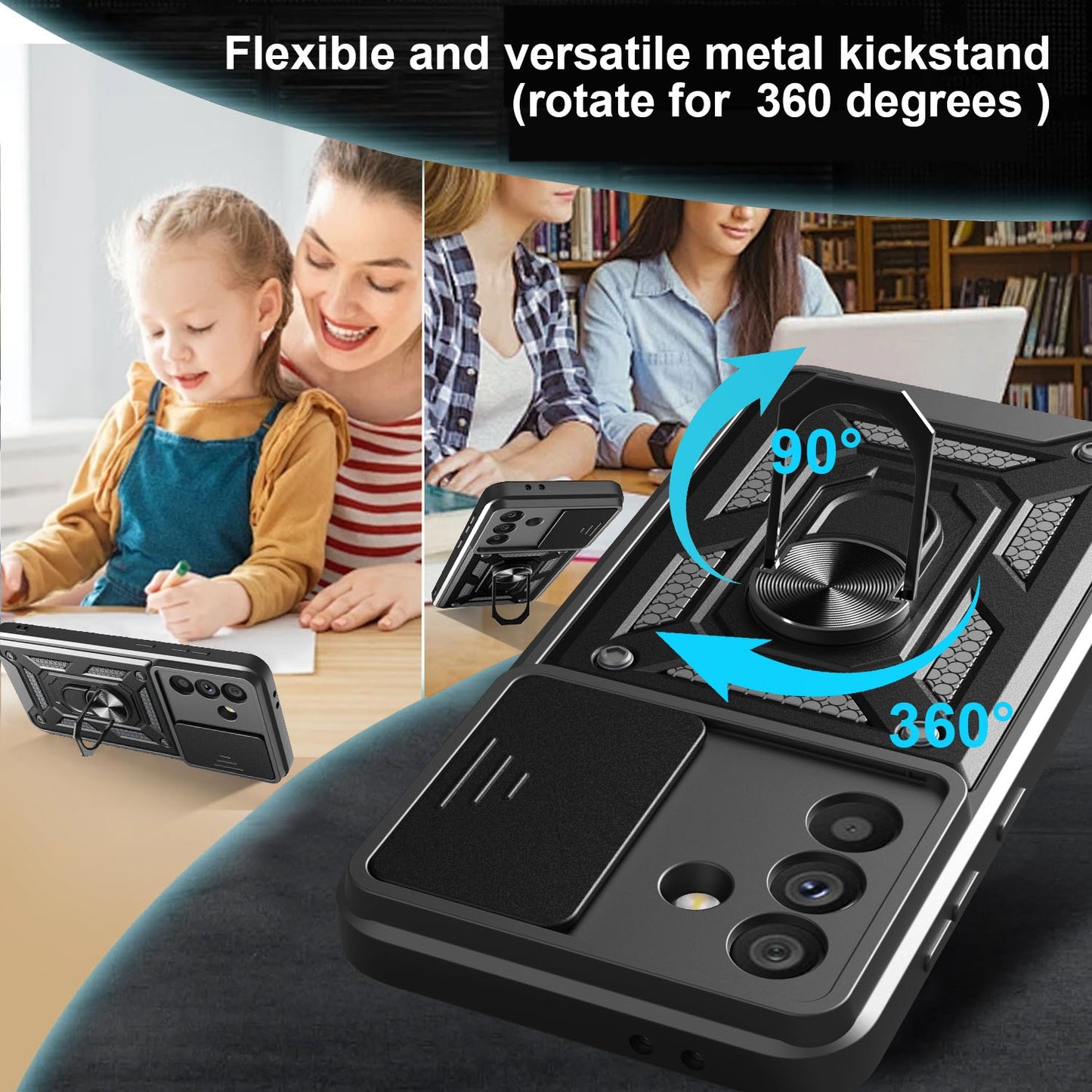 Samsung Galaxy A56 5G Sliding Camera Cover Magnetic Ring Stand Shockproof TPU + PC Protective Phone Case