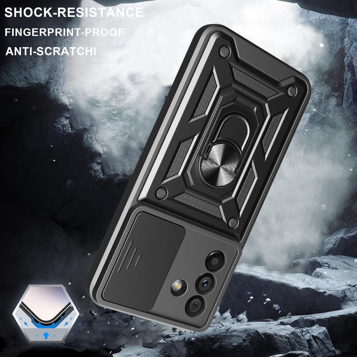 Samsung Galaxy A56 5G Sliding Camera Cover Magnetic Ring Stand Shockproof TPU + PC Protective Phone Case