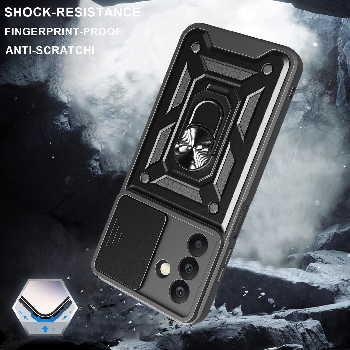 Samsung Galaxy A26 5G Sliding Camera Cover Magnetic Ring Stand Shockproof TPU + PC Protective Phone Case