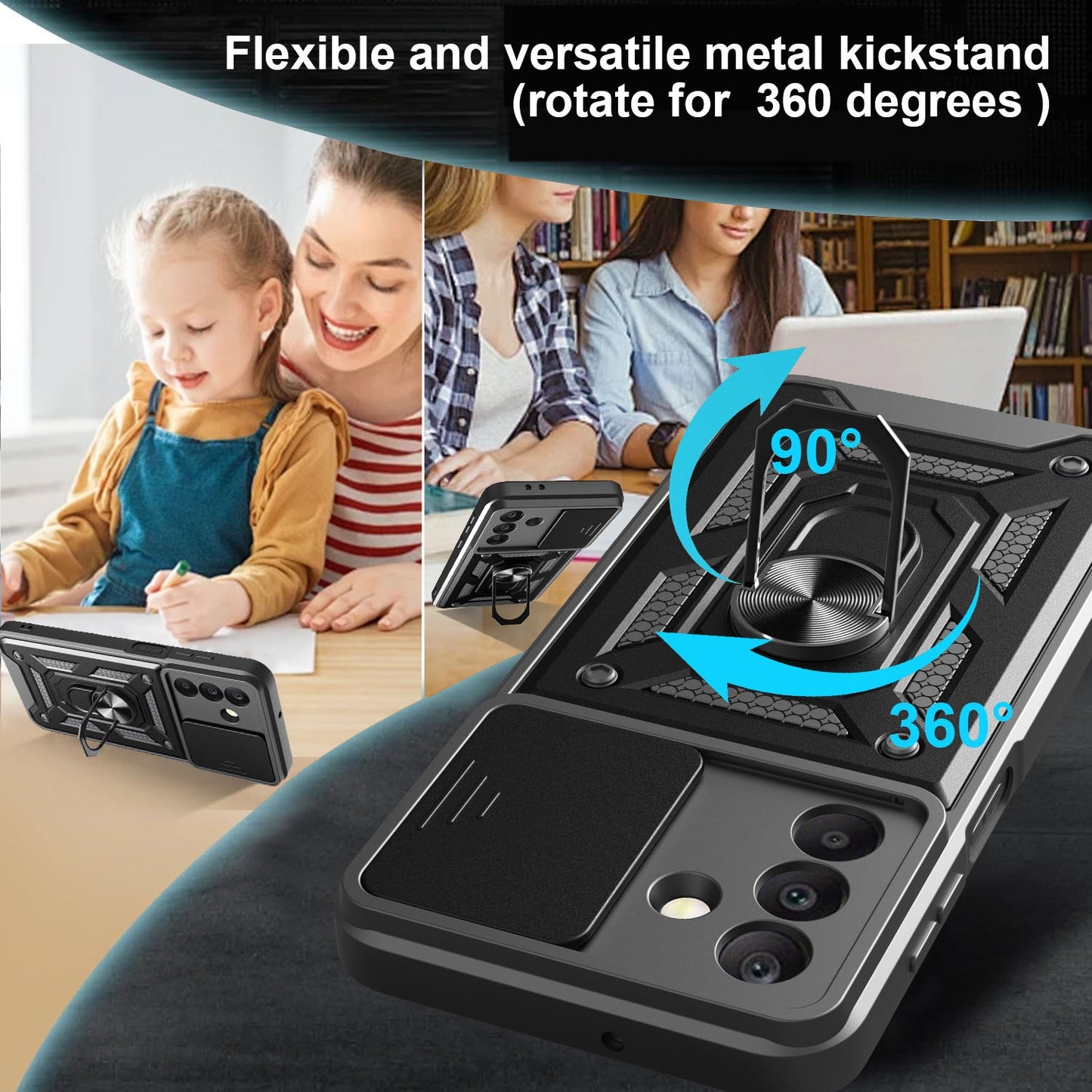 Samsung Galaxy A26 5G Sliding Camera Cover Magnetic Ring Stand Shockproof TPU + PC Protective Phone Case