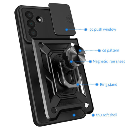 Samsung Galaxy A36 5G Sliding Camera Cover Magnetic Ring Stand Shockproof TPU + PC Protective Phone Case