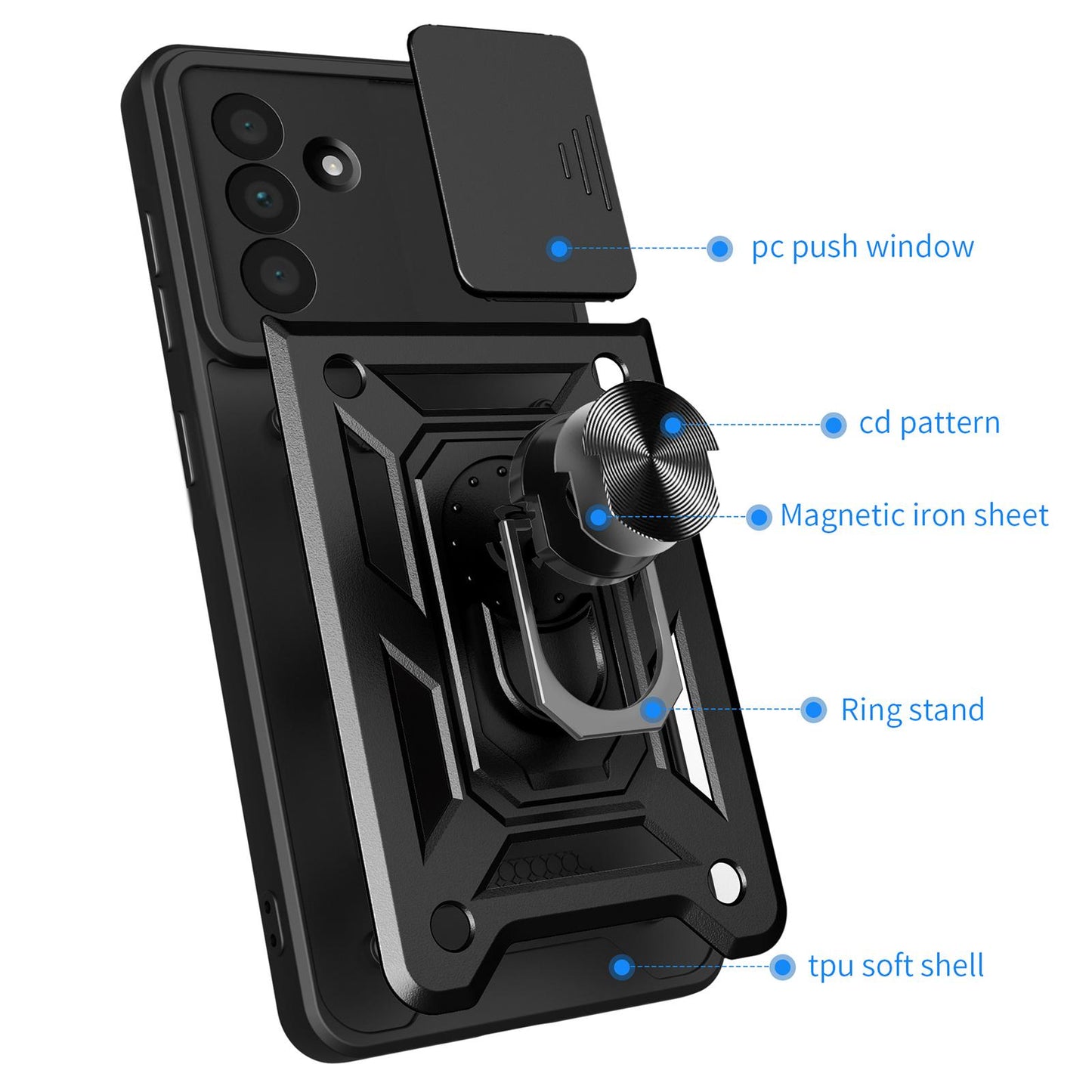 Samsung Galaxy A36 5G Sliding Camera Cover Magnetic Ring Stand Shockproof TPU + PC Protective Phone Case