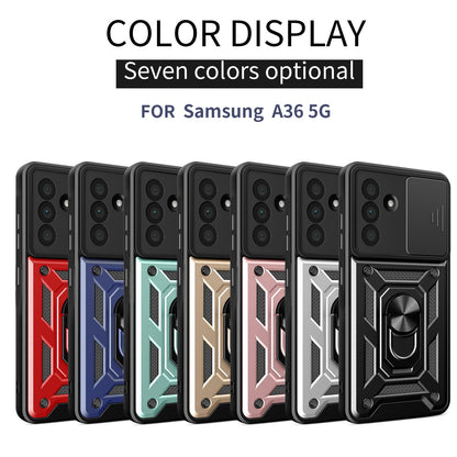 Samsung Galaxy A36 5G Sliding Camera Cover Magnetic Ring Stand Shockproof TPU + PC Protective Phone Case