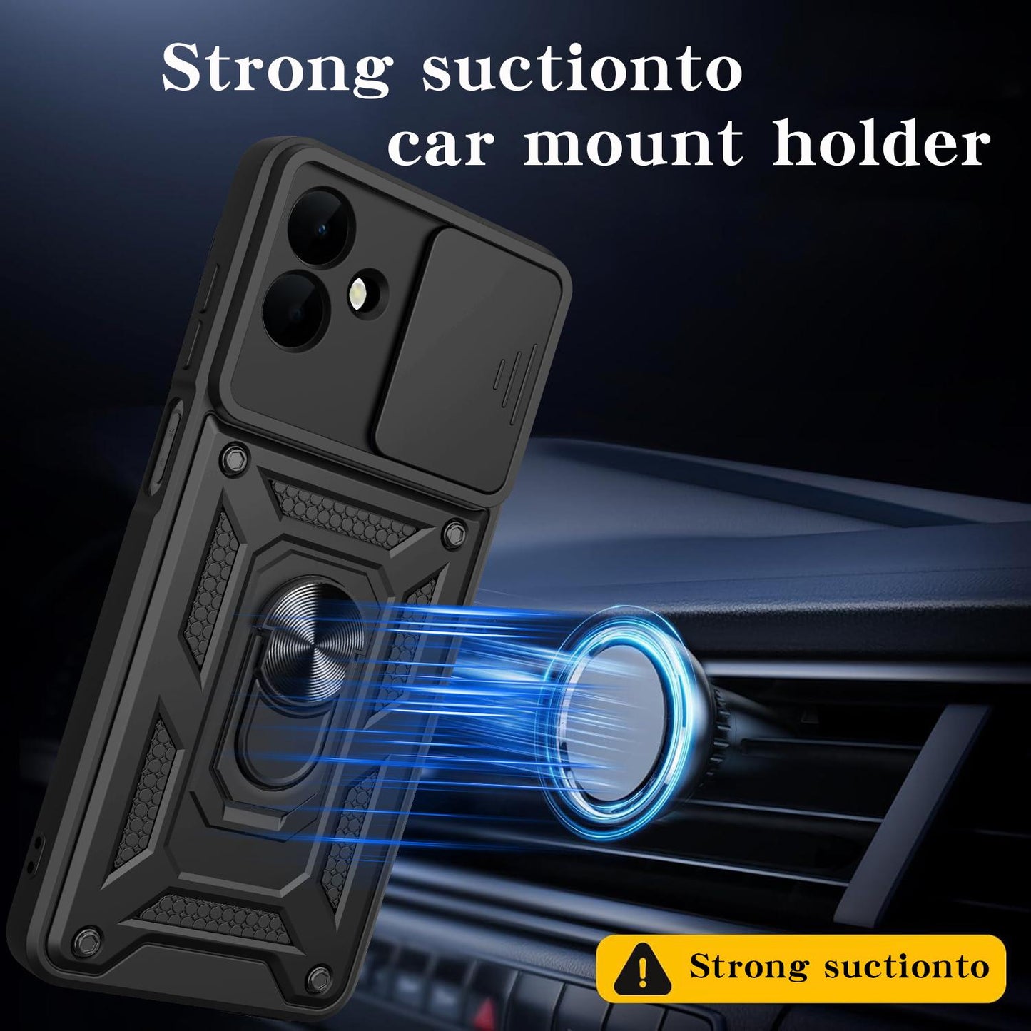Samsung Galaxy A07 4G Sliding Camera Cover Magnetic Ring Stand Shockproof TPU + PC Protective Phone Case