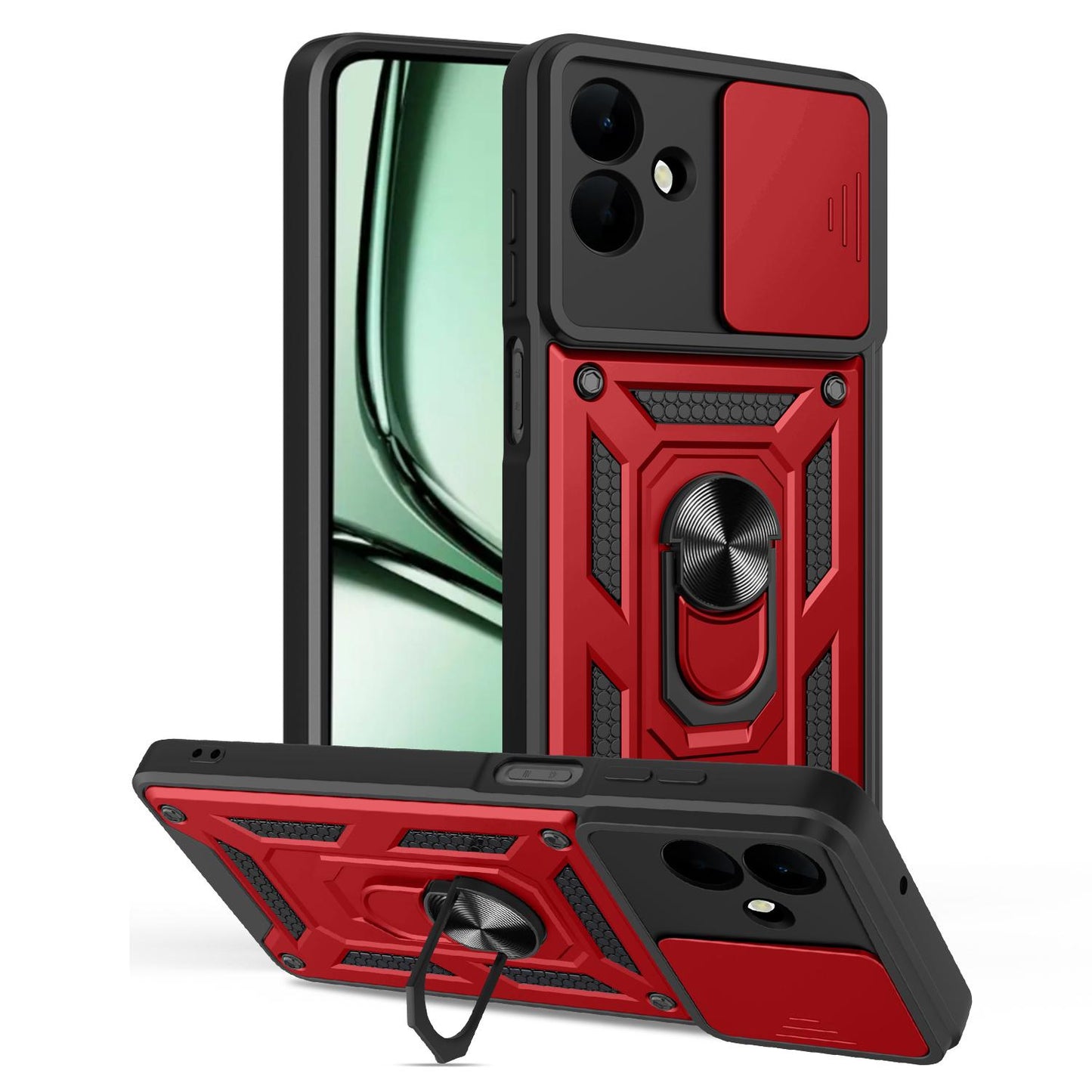 Samsung Galaxy A07 4G Sliding Camera Cover Magnetic Ring Stand Shockproof TPU + PC Protective Phone Case
