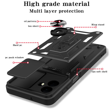 Samsung Galaxy A07 4G Sliding Camera Cover Magnetic Ring Stand Shockproof TPU + PC Protective Phone Case