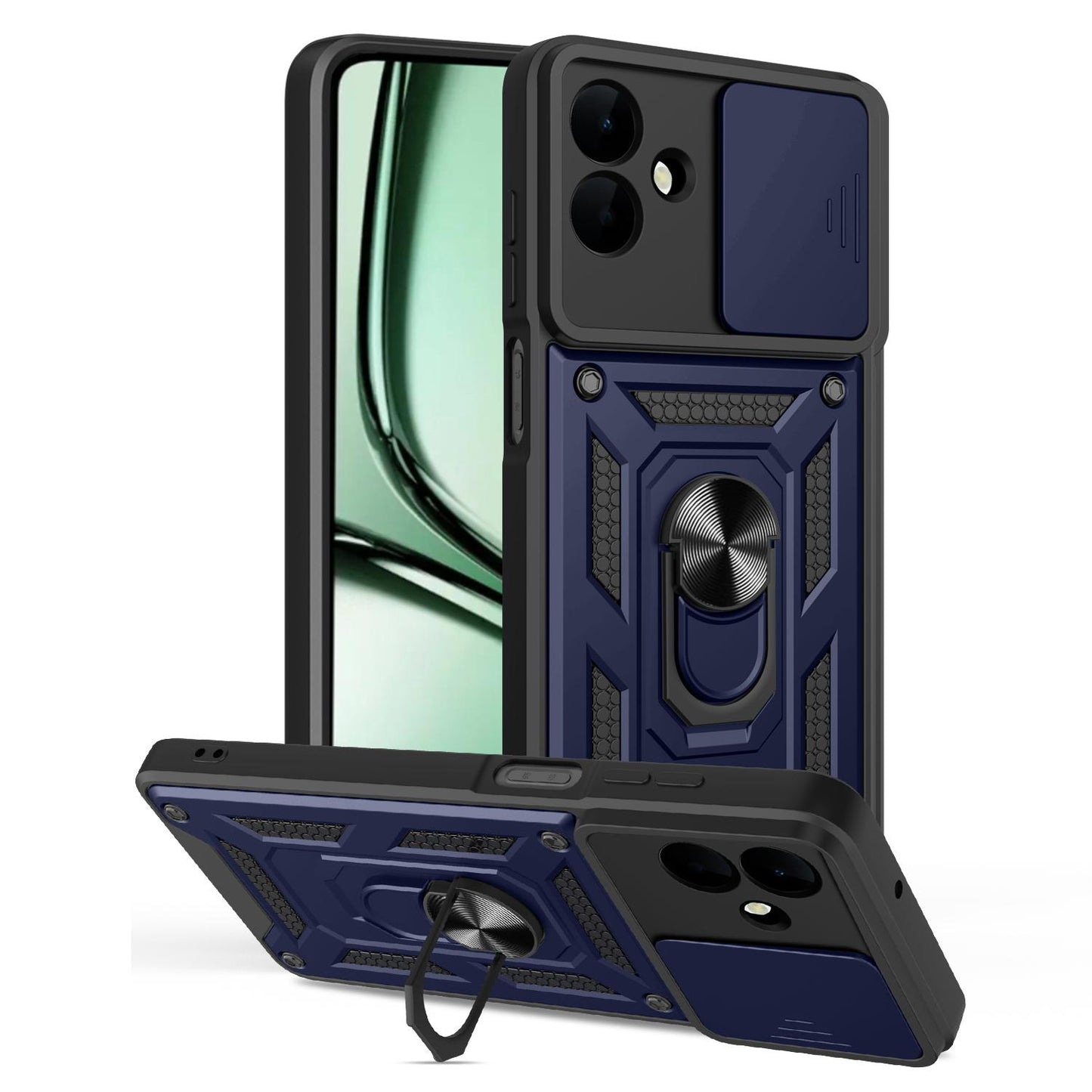 Samsung Galaxy A07 4G Sliding Camera Cover Magnetic Ring Stand Shockproof TPU + PC Protective Phone Case