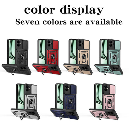 Samsung Galaxy A07 4G Sliding Camera Cover Magnetic Ring Stand Shockproof TPU + PC Protective Phone Case