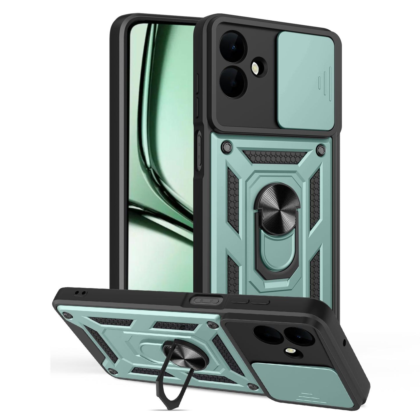 Samsung Galaxy A07 4G Sliding Camera Cover Magnetic Ring Stand Shockproof TPU + PC Protective Phone Case