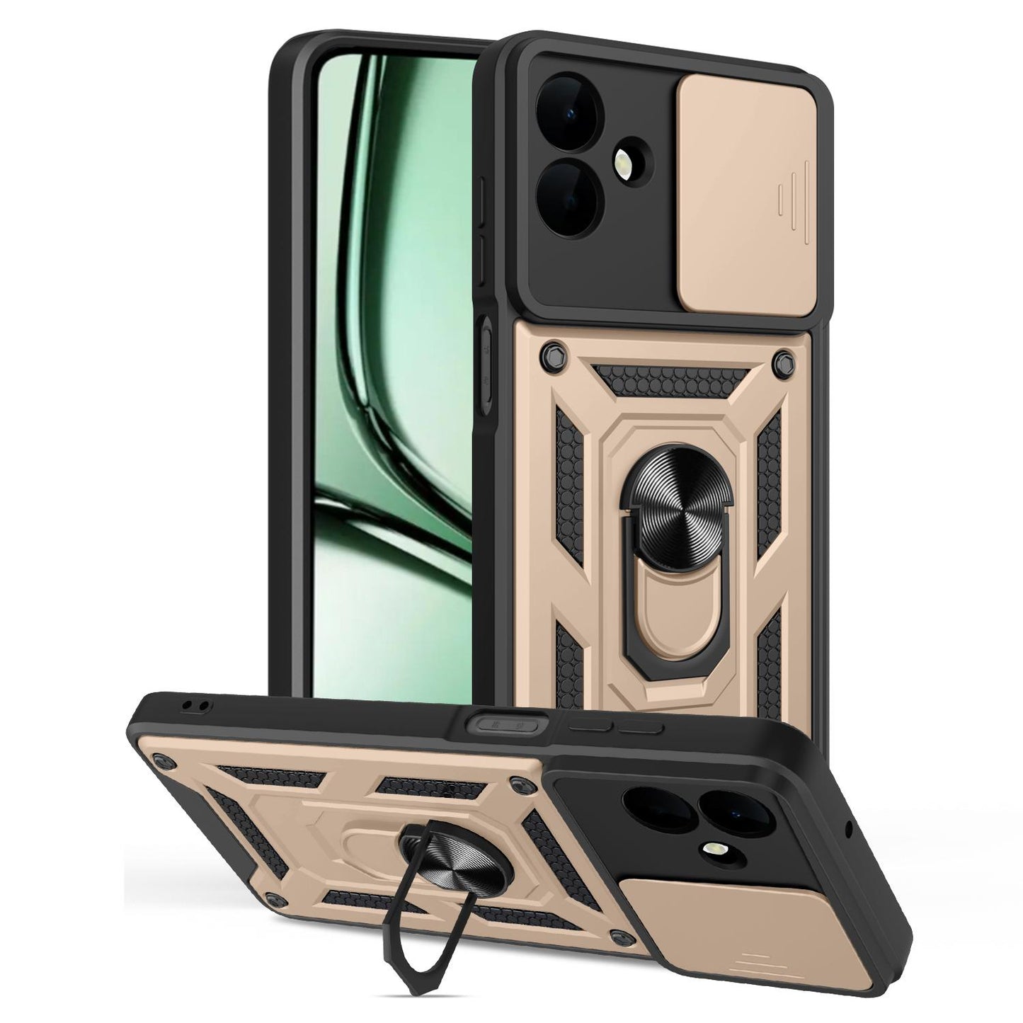 Samsung Galaxy A07 4G Sliding Camera Cover Magnetic Ring Stand Shockproof TPU + PC Protective Phone Case