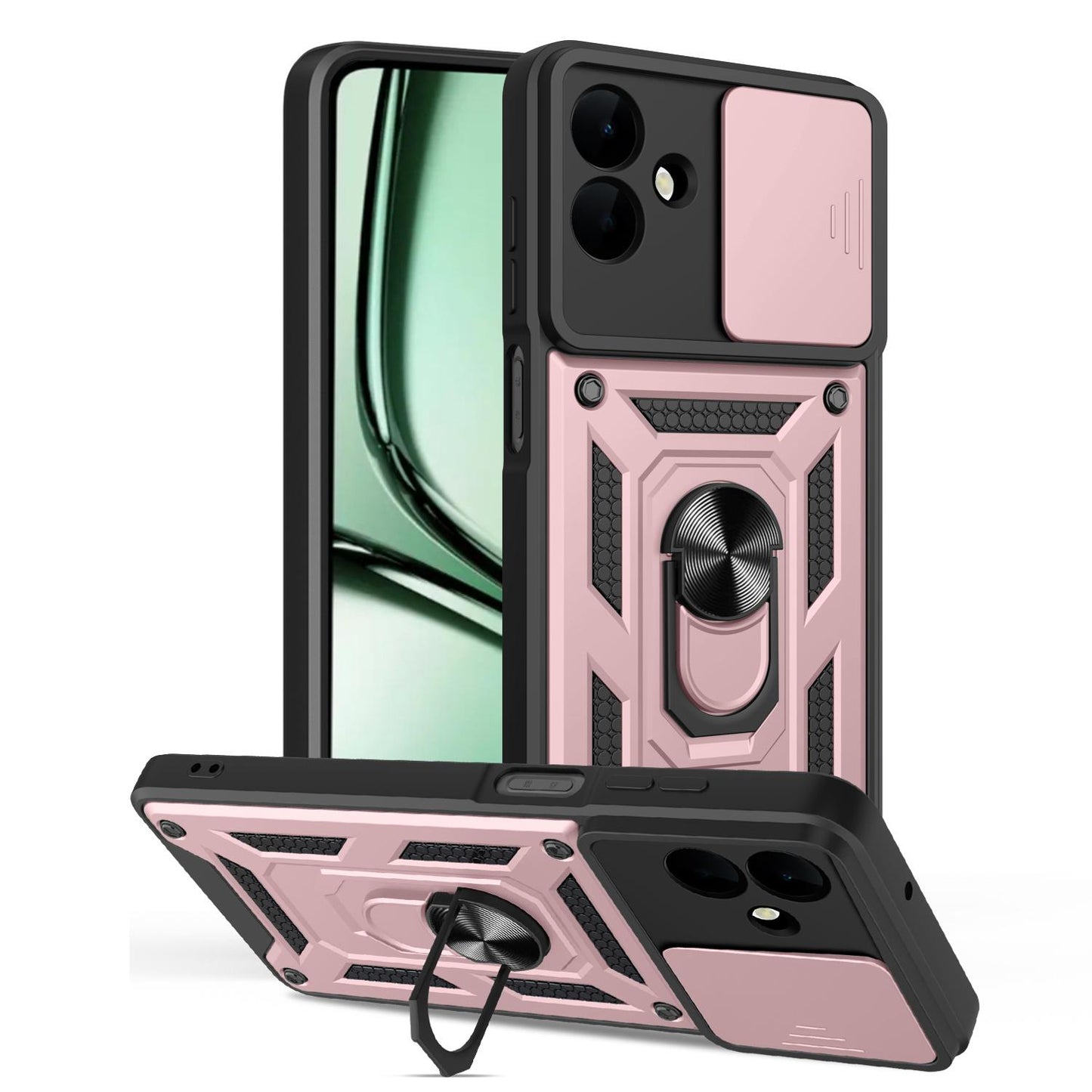 Samsung Galaxy A07 4G Sliding Camera Cover Magnetic Ring Stand Shockproof TPU + PC Protective Phone Case
