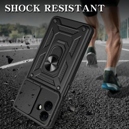 Samsung Galaxy A07 4G Sliding Camera Cover Magnetic Ring Stand Shockproof TPU + PC Protective Phone Case