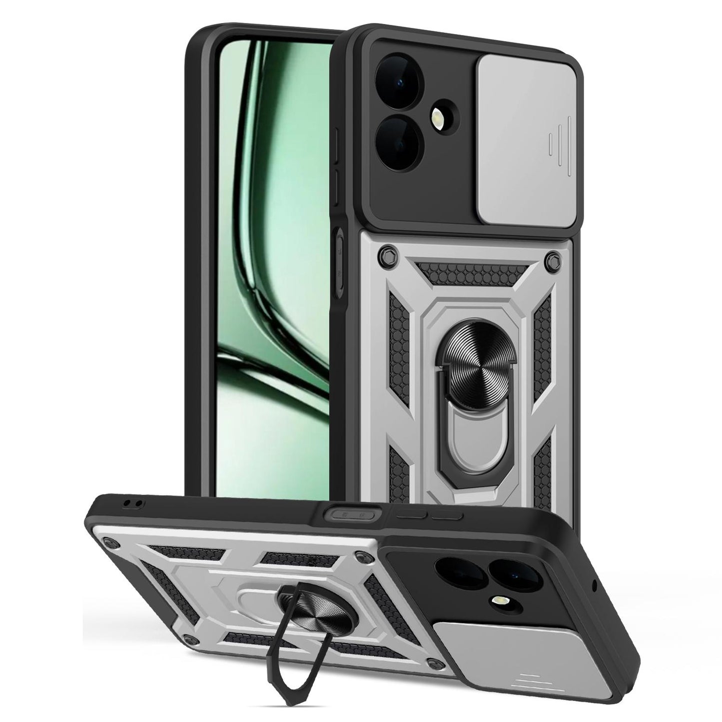 Samsung Galaxy A07 4G Sliding Camera Cover Magnetic Ring Stand Shockproof TPU + PC Protective Phone Case