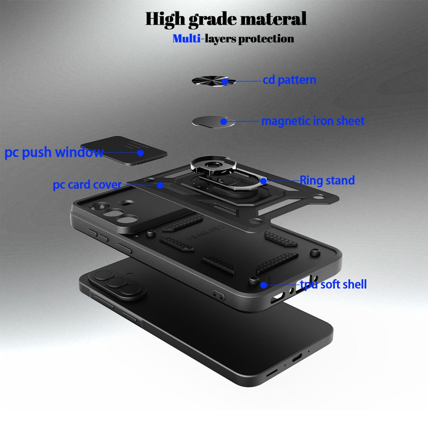 Samsung Galaxy A37 5G Sliding Camera Cover Magnetic Ring Stand Shockproof TPU + PC Protective Phone Case