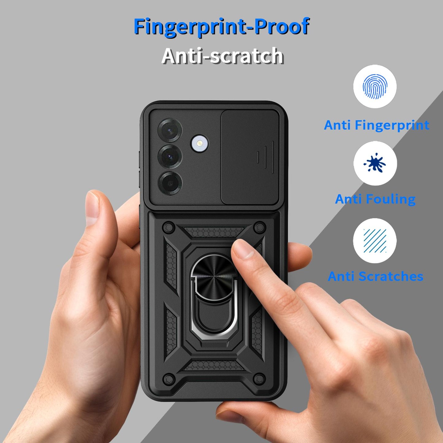 Samsung Galaxy A57 5G Sliding Camera Cover Magnetic Ring Stand Shockproof TPU + PC Protective Phone Case