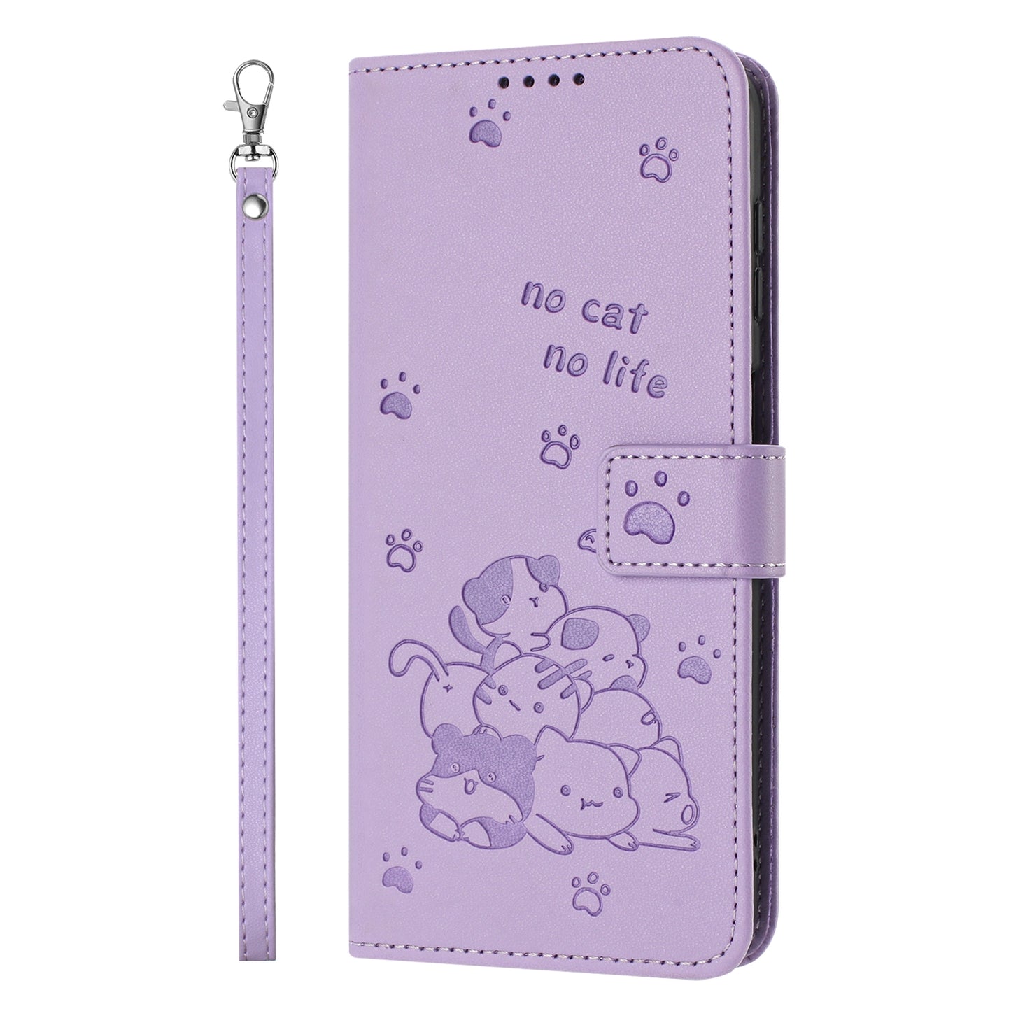Honor 90 Embossed Kitten PU Leather Wallet Case with Card Slots, Cash Pocket, Kickstand Function, Wrist Lanyard Strap, Full Protective TPU Flip Cover