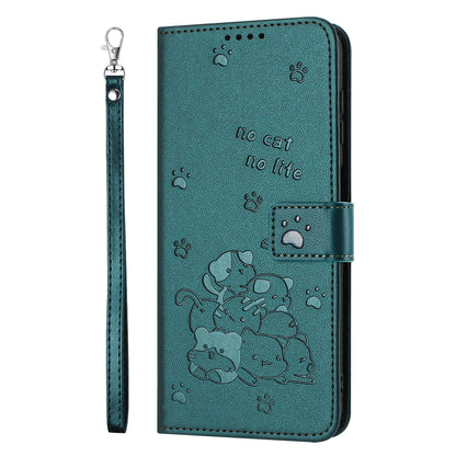 Honor 90 Embossed Kitten PU Leather Wallet Case with Card Slots, Cash Pocket, Kickstand Function, Wrist Lanyard Strap, Full Protective TPU Flip Cover