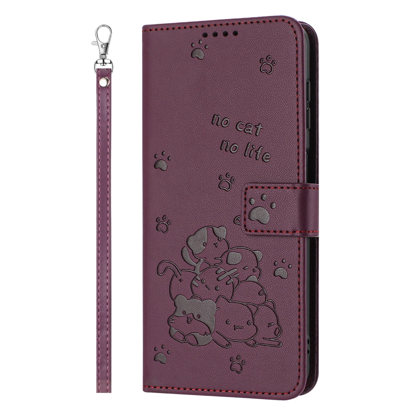 Honor 200 Lite 5G Embossed Kitten PU Leather Wallet Case with Card Slots, Cash Pocket, Kickstand Function, Wrist Lanyard Strap, Full Protective TPU Flip Cover