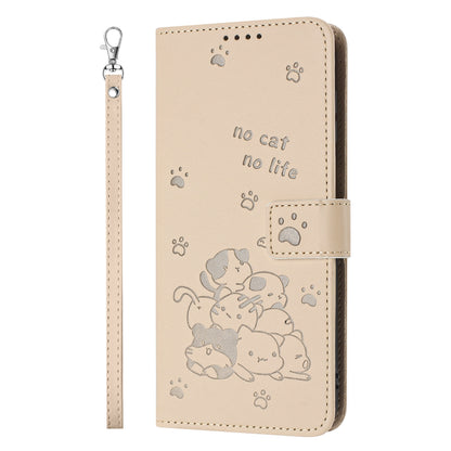 Honor X6a Embossed Kitten PU Leather Wallet Case with Card Slots, Cash Pocket, Kickstand Function, Wrist Lanyard Strap, Full Protective TPU Flip Cover