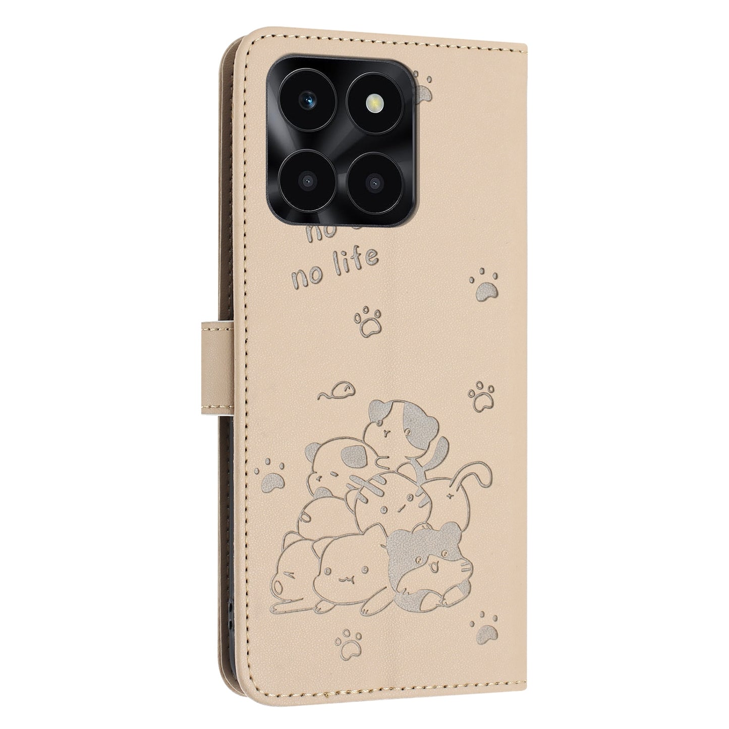 Honor X6b Embossed Kitten PU Leather Wallet Case with Card Slots, Cash Pocket, Kickstand Function, Wrist Lanyard Strap, Full Protective TPU Flip Cover