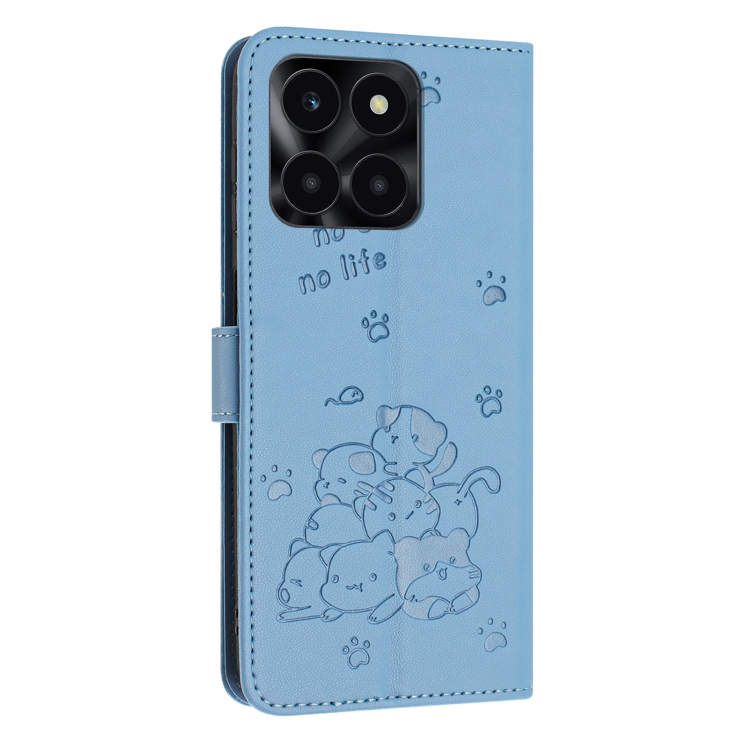 Honor X6a Embossed Kitten PU Leather Wallet Case with Card Slots, Cash Pocket, Kickstand Function, Wrist Lanyard Strap, Full Protective TPU Flip Cover