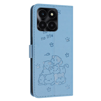 Honor X6b Embossed Kitten PU Leather Wallet Case with Card Slots, Cash Pocket, Kickstand Function, Wrist Lanyard Strap, Full Protective TPU Flip Cover