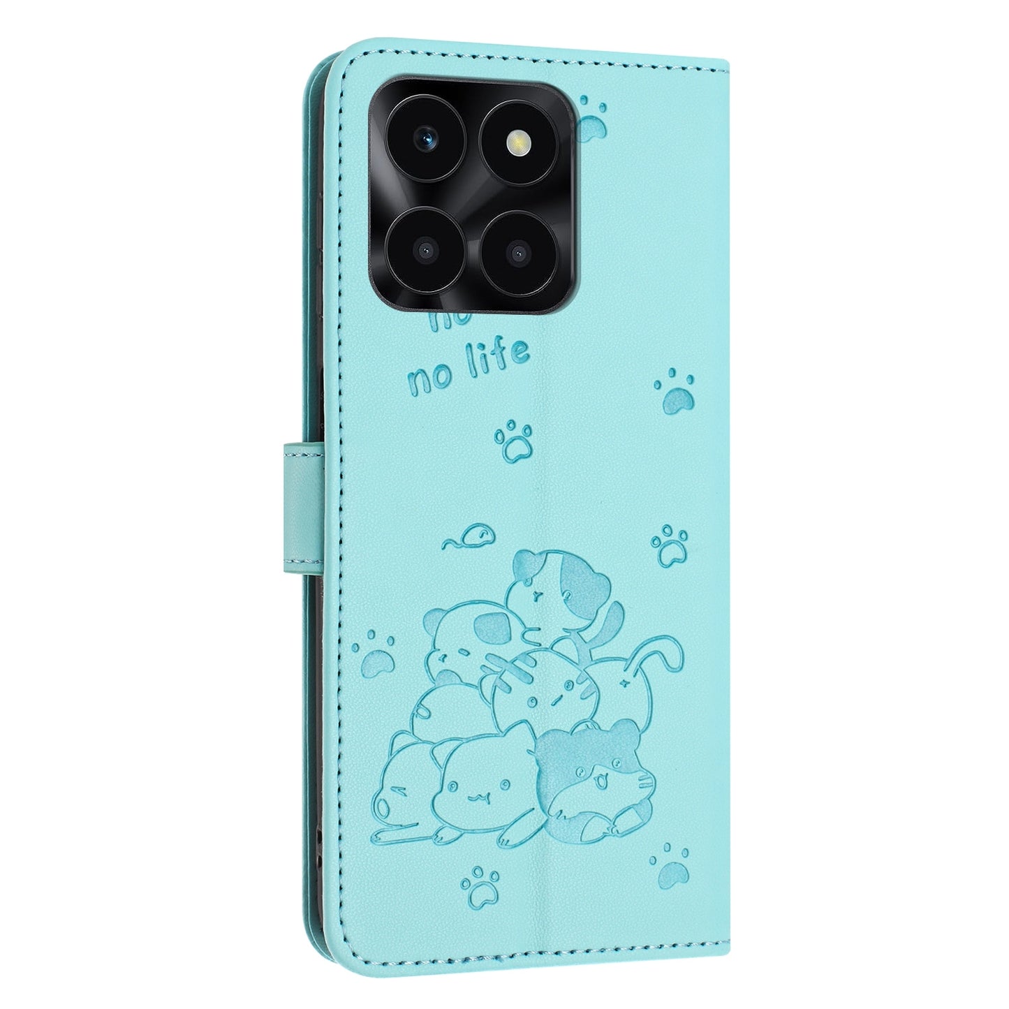 Honor X6b Embossed Kitten PU Leather Wallet Case with Card Slots, Cash Pocket, Kickstand Function, Wrist Lanyard Strap, Full Protective TPU Flip Cover