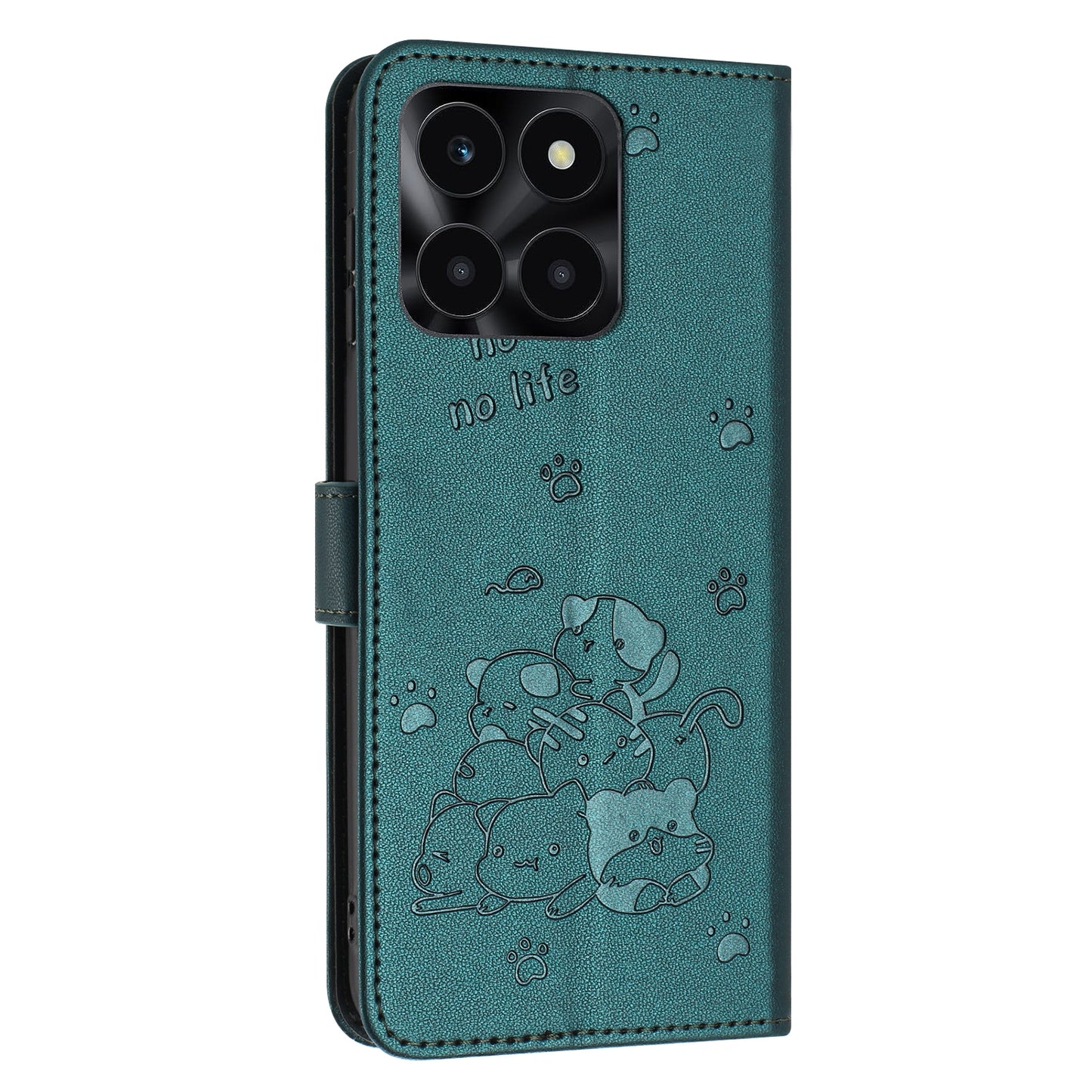 Honor X6b Embossed Kitten PU Leather Wallet Case with Card Slots, Cash Pocket, Kickstand Function, Wrist Lanyard Strap, Full Protective TPU Flip Cover