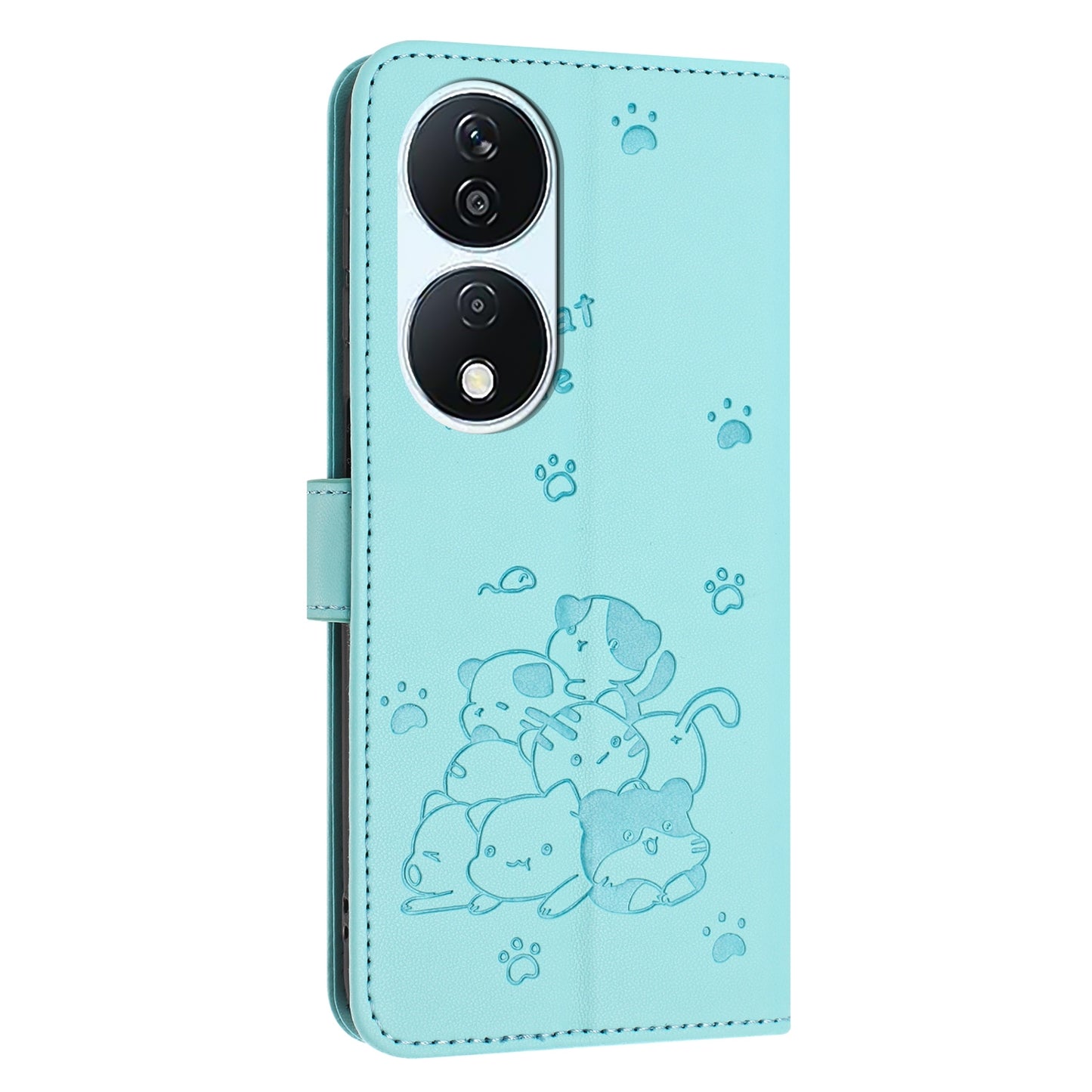 Honor X7b 4G Embossed Kitten PU Leather Wallet Case with Card Slots, Cash Pocket, Kickstand Function, Wrist Lanyard Strap, Full Protective TPU Flip Cover