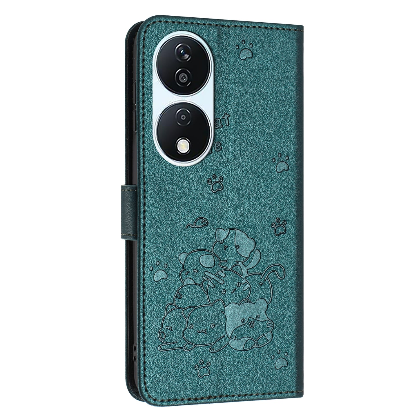Honor X7b 4G Embossed Kitten PU Leather Wallet Case with Card Slots, Cash Pocket, Kickstand Function, Wrist Lanyard Strap, Full Protective TPU Flip Cover