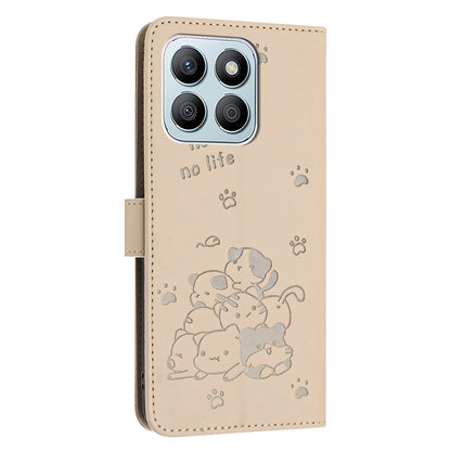 Honor X8b Embossed Kitten PU Leather Wallet Case with Card Slots, Cash Pocket, Kickstand Function, Wrist Lanyard Strap, Full Protective TPU Flip Cover