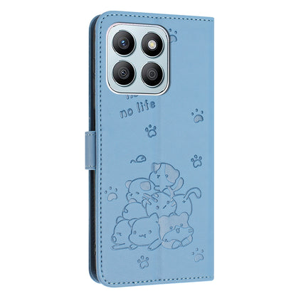 Honor X8b Embossed Kitten PU Leather Wallet Case with Card Slots, Cash Pocket, Kickstand Function, Wrist Lanyard Strap, Full Protective TPU Flip Cover