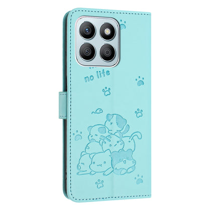 Honor X8b Embossed Kitten PU Leather Wallet Case with Card Slots, Cash Pocket, Kickstand Function, Wrist Lanyard Strap, Full Protective TPU Flip Cover