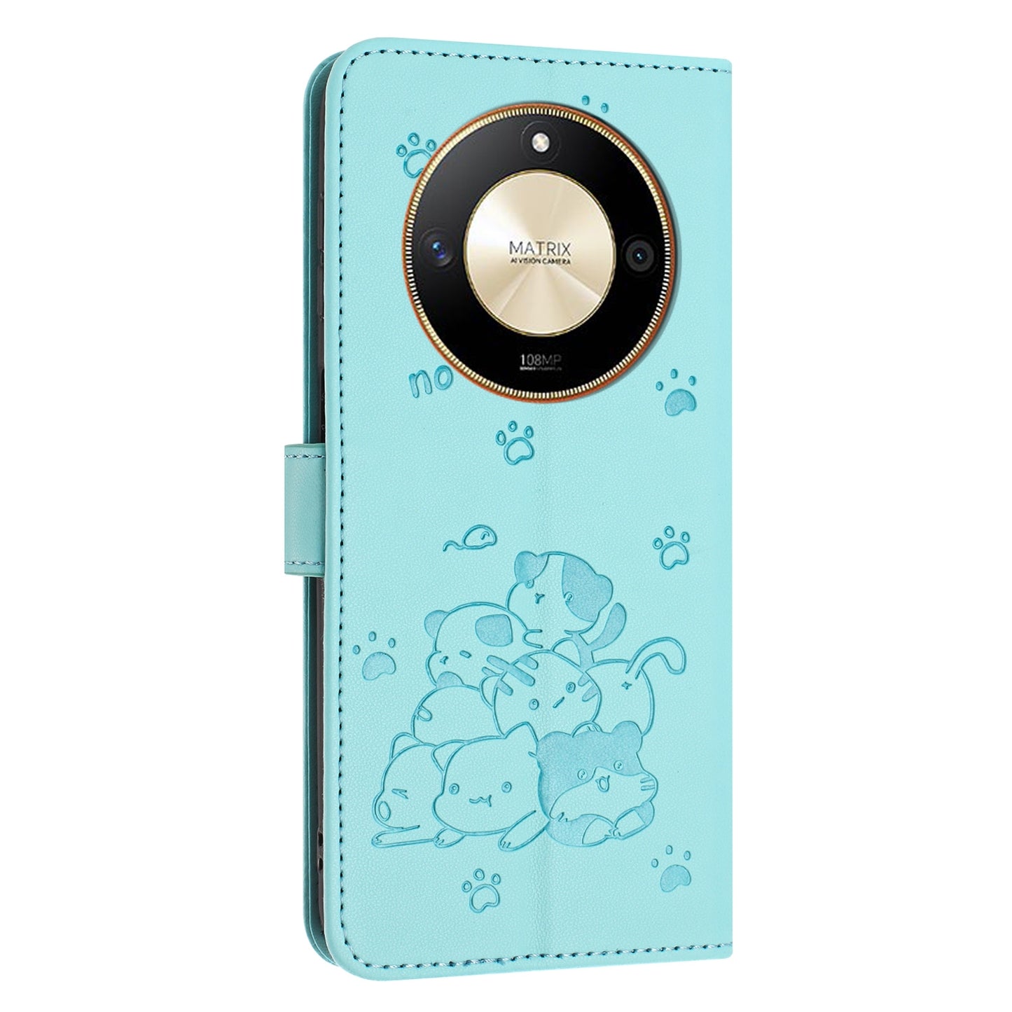 Honor X9b Embossed Kitten PU Leather Wallet Case with Card Slots, Cash Pocket, Kickstand Function, Wrist Lanyard Strap, Full Protective TPU Flip Cover