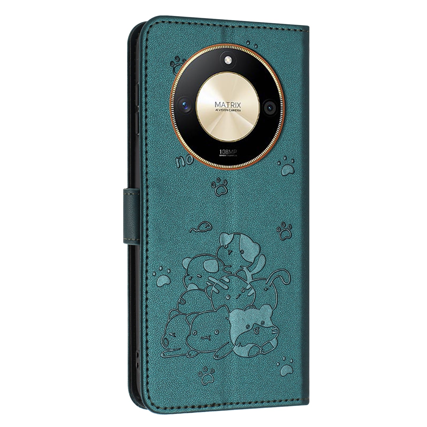Honor X9b Embossed Kitten PU Leather Wallet Case with Card Slots, Cash Pocket, Kickstand Function, Wrist Lanyard Strap, Full Protective TPU Flip Cover