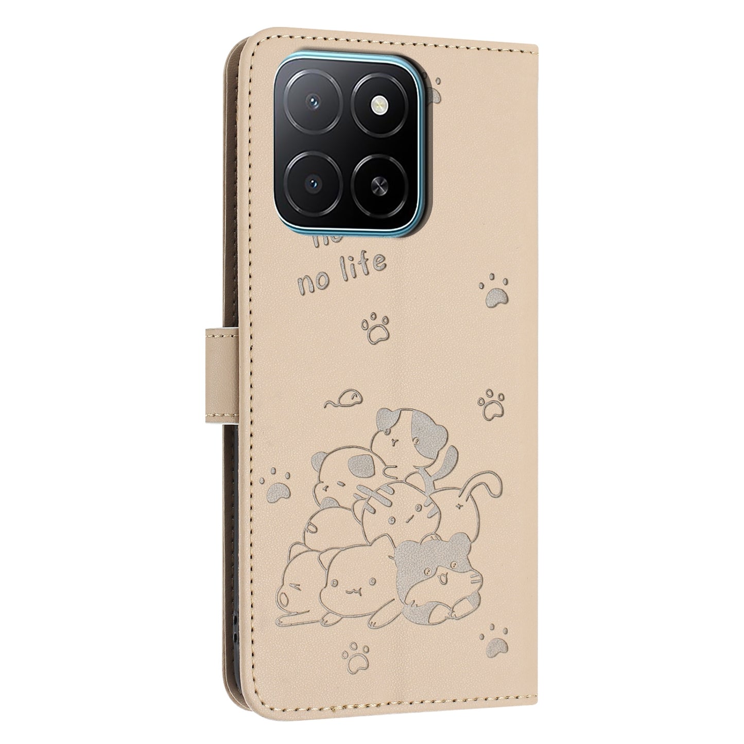 Honor X5b Plus Embossed Kitten PU Leather Wallet Case with Card Slots, Cash Pocket, Kickstand Function, Wrist Lanyard Strap, Full Protective TPU Flip Cover