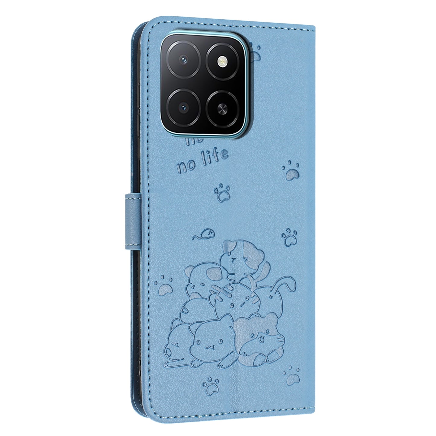 Honor X5b Embossed Kitten PU Leather Wallet Case with Card Slots, Cash Pocket, Kickstand Function, Wrist Lanyard Strap, Full Protective TPU Flip Cover