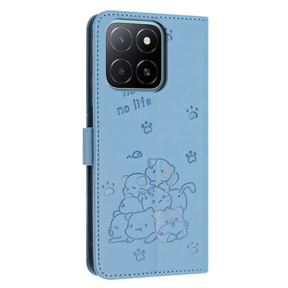Honor X5b Embossed Kitten PU Leather Wallet Case with Card Slots, Cash Pocket, Kickstand Function, Wrist Lanyard Strap, Full Protective TPU Flip Cover