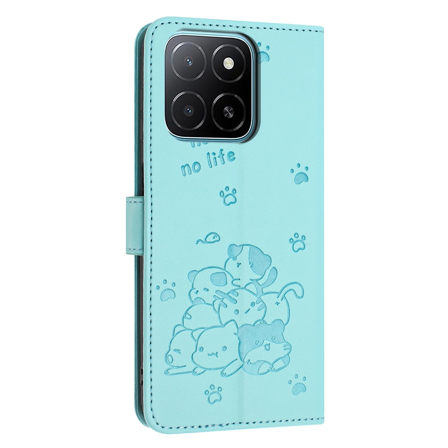 Honor X5b Embossed Kitten PU Leather Wallet Case with Card Slots, Cash Pocket, Kickstand Function, Wrist Lanyard Strap, Full Protective TPU Flip Cover