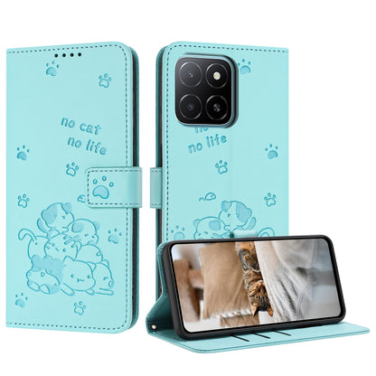Honor X5b Plus Embossed Kitten PU Leather Wallet Case with Card Slots, Cash Pocket, Kickstand Function, Wrist Lanyard Strap, Full Protective TPU Flip Cover