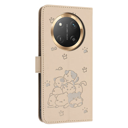 Honor X9c Embossed Kitten PU Leather Wallet Case with Card Slots, Cash Pocket, Kickstand Function, Wrist Lanyard Strap, Full Protective TPU Flip Cover