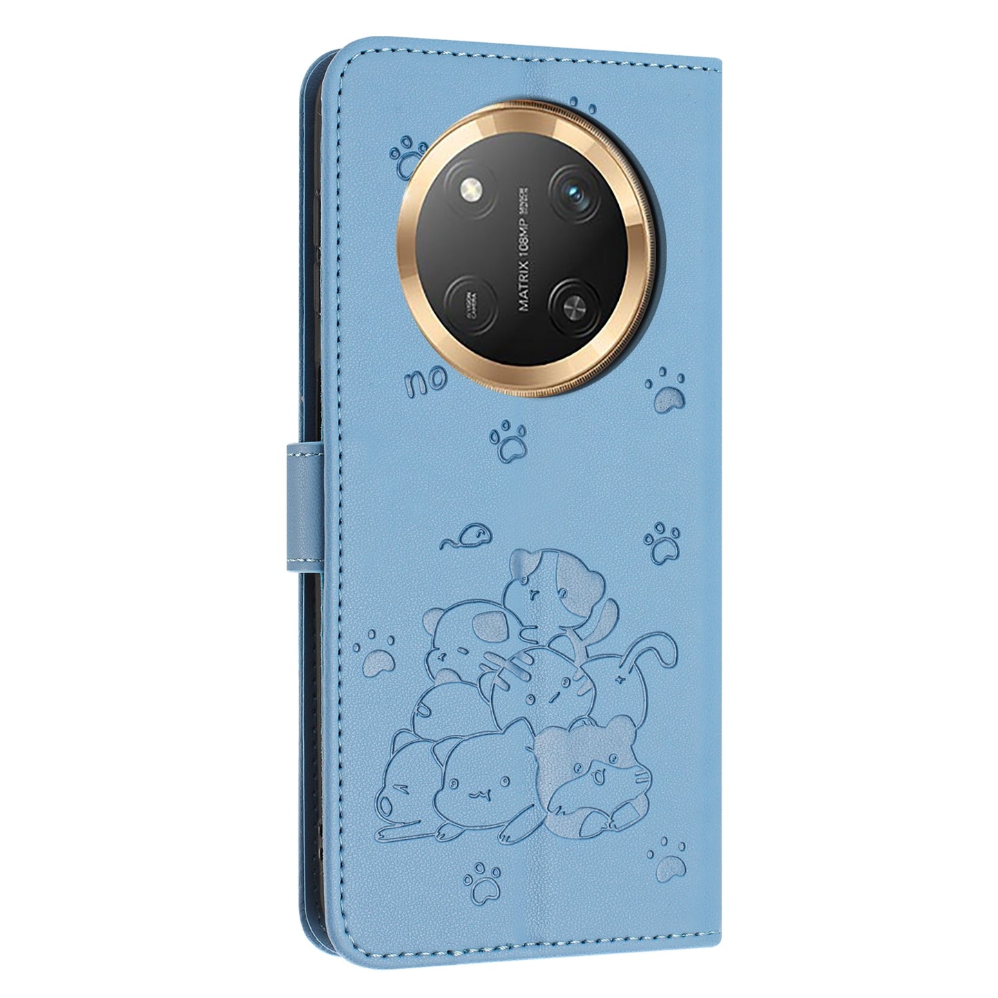 Honor X9c Embossed Kitten PU Leather Wallet Case with Card Slots, Cash Pocket, Kickstand Function, Wrist Lanyard Strap, Full Protective TPU Flip Cover
