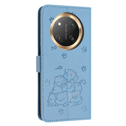 Honor X9c Embossed Kitten PU Leather Wallet Case with Card Slots, Cash Pocket, Kickstand Function, Wrist Lanyard Strap, Full Protective TPU Flip Cover