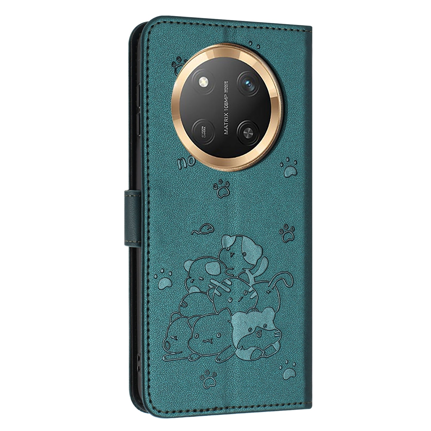 Honor X9c Embossed Kitten PU Leather Wallet Case with Card Slots, Cash Pocket, Kickstand Function, Wrist Lanyard Strap, Full Protective TPU Flip Cover