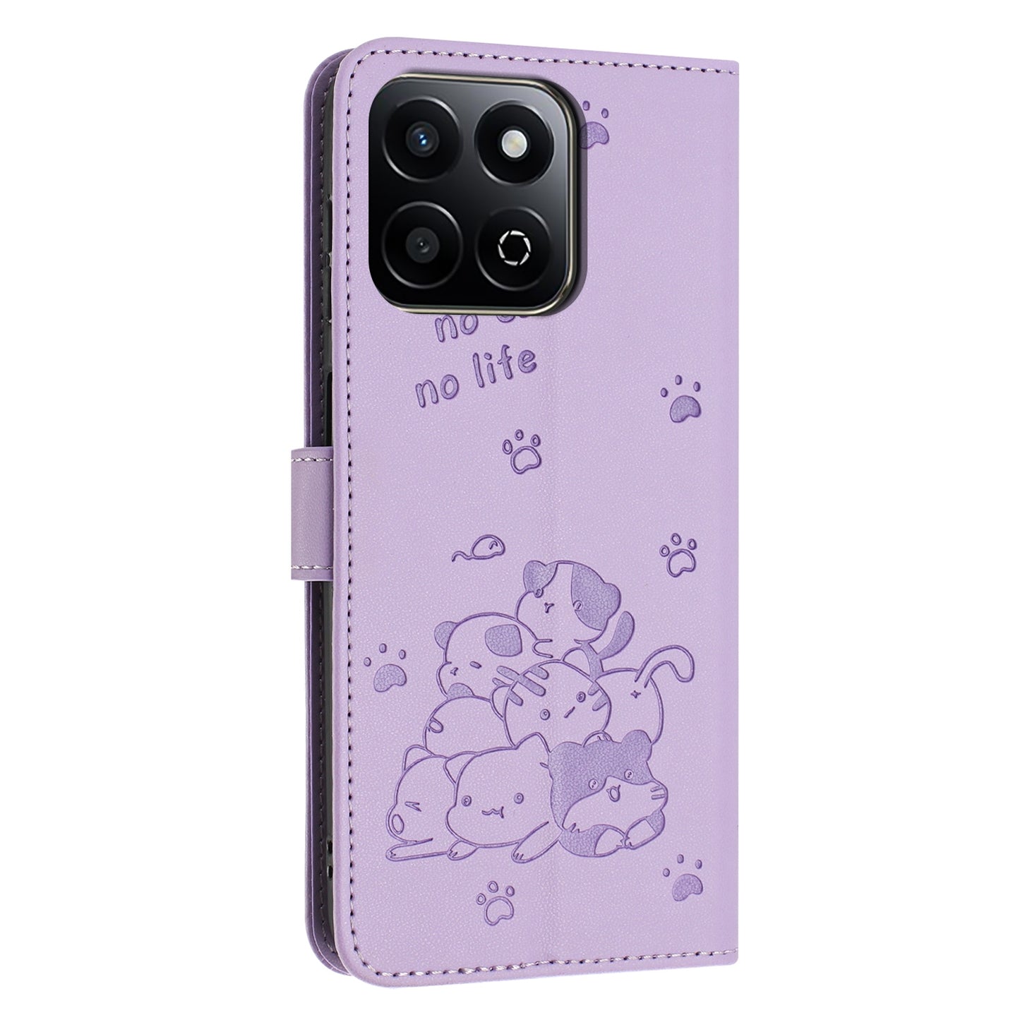 Honor 200 Smart Embossed Kitten PU Leather Wallet Case with Card Slots, Cash Pocket, Kickstand Function, Wrist Lanyard Strap, Full Protective TPU Flip Cover