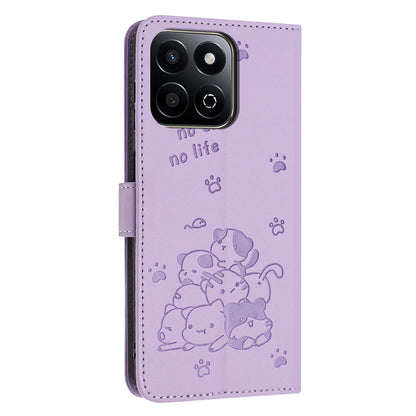 Honor 200 Smart Embossed Kitten PU Leather Wallet Case with Card Slots, Cash Pocket, Kickstand Function, Wrist Lanyard Strap, Full Protective TPU Flip Cover
